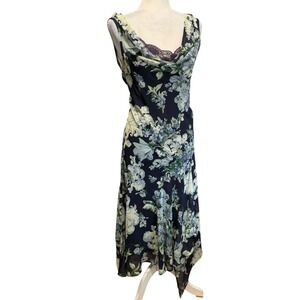 Vtg 90s Y2k Asymmetrical Dress Women XL Beaded Overlay Romantic Fairy Whimsigoth